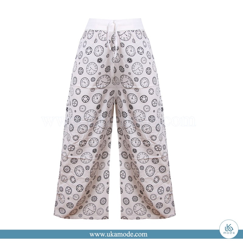 دامن شلواری زنانه نخی چاپ ساعت 11 دامن شلواری زنانه نخی چاپ ساعت سفید