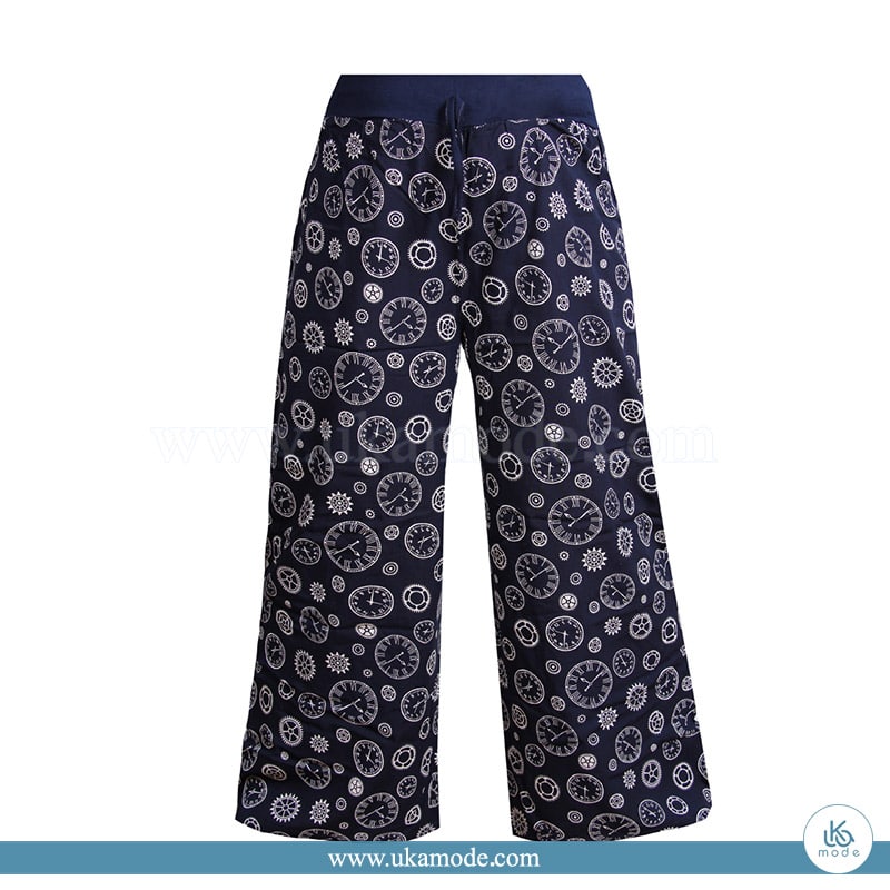 دامن شلواری زنانه نخی چاپ ساعت 10 دامن شلواری زنانه نخی چاپ ساعت سورمه ای