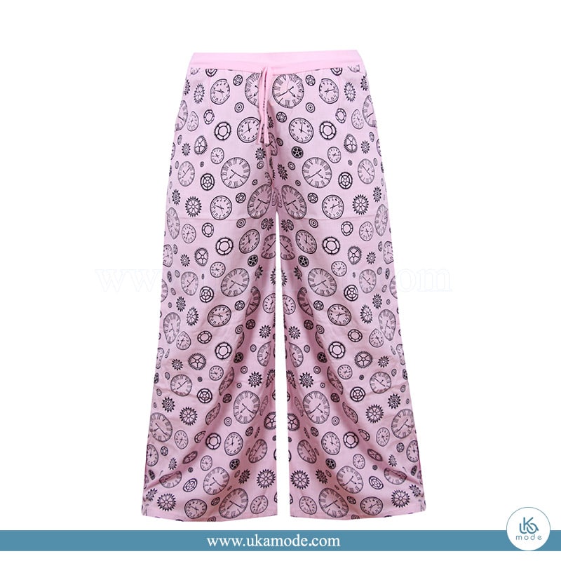 دامن شلواری زنانه نخی چاپ ساعت 4 دامن شلواری زنانه نخی چاپ ساعت صورتی