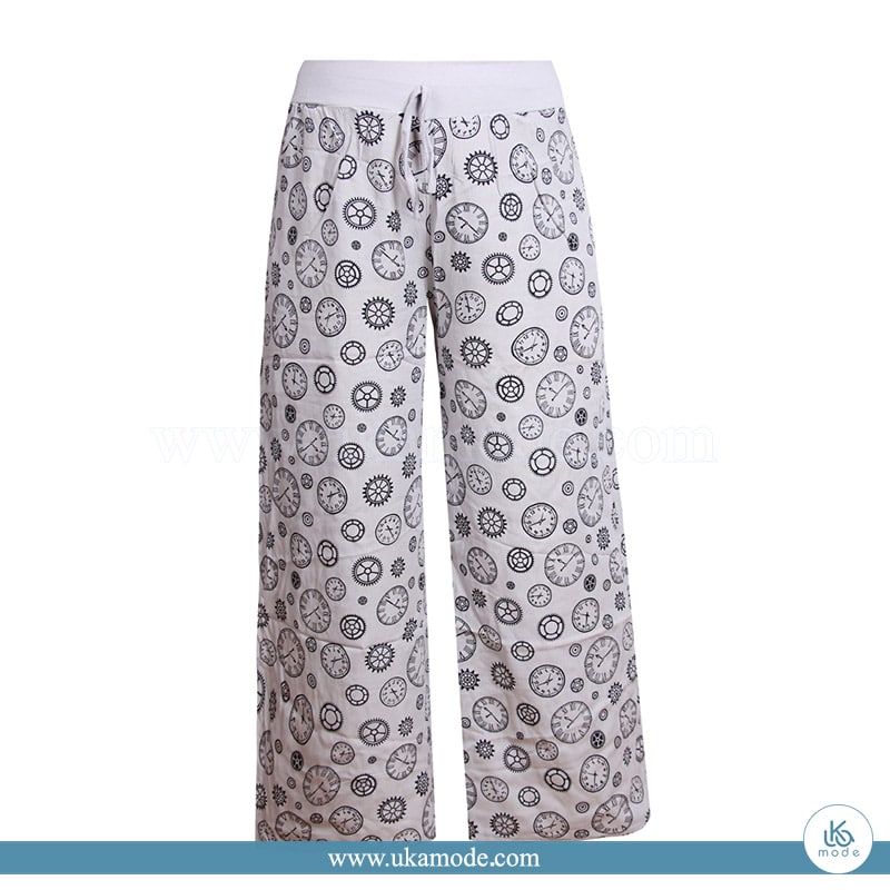 دامن شلواری زنانه نخی چاپ ساعت 3 دامن شلواری زنانه نخی چاپ ساعت طوسی روشن