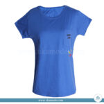 تیشرت پنبه ای زنانه آستین کش یقه گرد آبی کاربنی