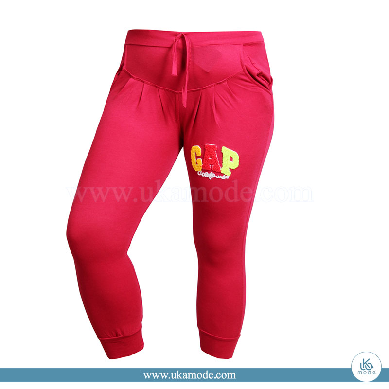 شلوار زنانه برمودا کمرکش دو جیب گلدوزی پولیش gap 9 شلوار زنانه کمر کش دو جیب گلدوزی زرشکی