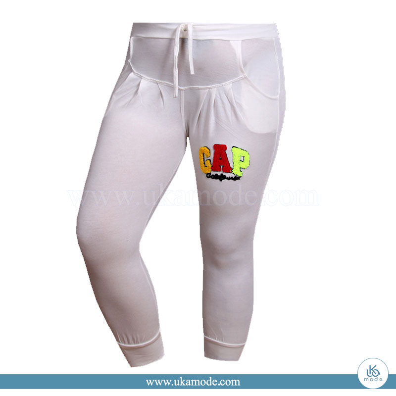 شلوار زنانه برمودا کمرکش دو جیب گلدوزی پولیش gap 11 شلوار زنانه کمر کش دو جیب گلدوزی سفید