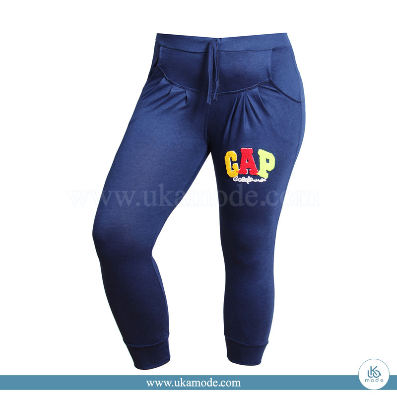 شلوار زنانه برمودا کمرکش دو جیب گلدوزی پولیش gap 7 شلوار زنانه کمر کش دو جیب گلدوزی سورمه ای