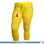 شلوار زنانه کمر کش دو جیب گلدوزی لیمویی