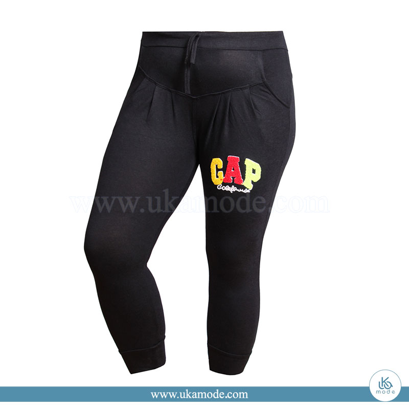 شلوار زنانه برمودا کمرکش دو جیب گلدوزی پولیش gap 3 شلوار زنانه کمر کش دو جیب گلدوزی مشکی