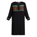 تونیک زنانه نخی یقه کوبایی دور یقه و آستین گلدوزی کد 14023 رنگ مشکی