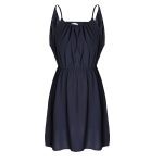 سارافون ساحلی زنانه بندی نخی سرشانه و کمر کش فری سایز رنگ سورمه ای