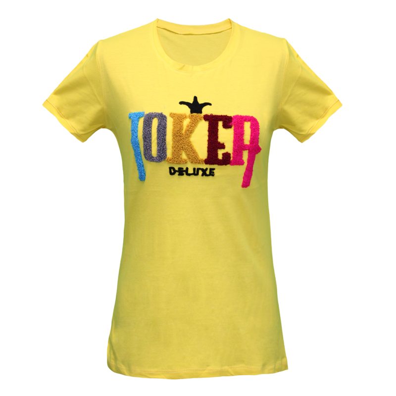 بلوز زنانه پنبه استین کوتاه یقه گرد گلدوزی پولیش joker رنگ زرد لیمویی