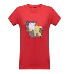 بلوز زنانه آستین کوتاه جنس پنبه یقه گرد گلدوزی مبل گربه قرمز