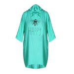 مانتو زنانه نخی کلاهدار جلو بسته دو جیب چاپ happy