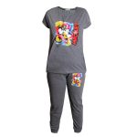 بلوز و شلوار زنانه ملانژ چاپ میکی و شلوار دمپا کمر کش