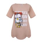 تونیک زنانه نخی سایز بزرگ آستین دوبل هلالی چاپ جوجه و خرس